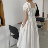 Vintage Ästhetischer asymmetrischer Rock Dünnes weißes Kleid